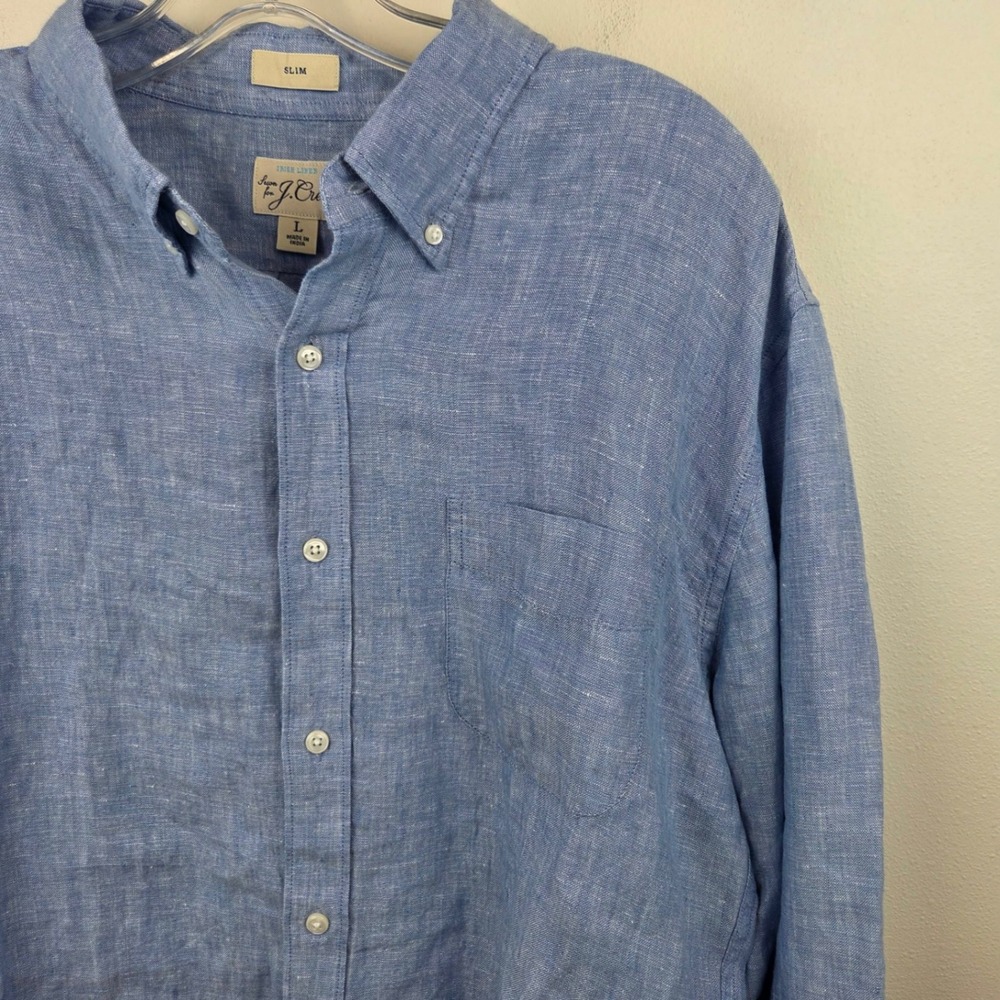 J.Crew Baird McNutt Irish Linen Shirt Men Large Slim Fit Blue Long Sleeve